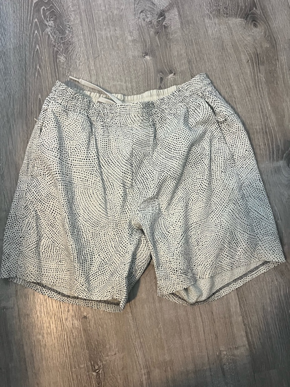 Men's Casual Drawstring Shorts - White with Black Dot Print